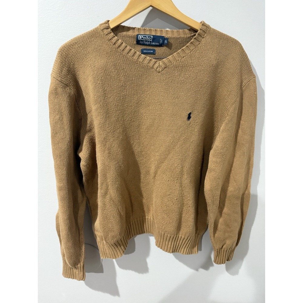 Ralph Lauren Polo Vintage‎ XL TAN Sweater 100% Cotton